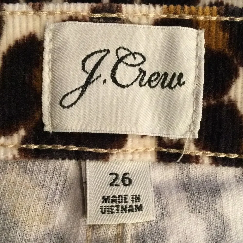 J.Crew 10” Toothpick Highest Rise Corduroy Pants Leopard Print Animal Print